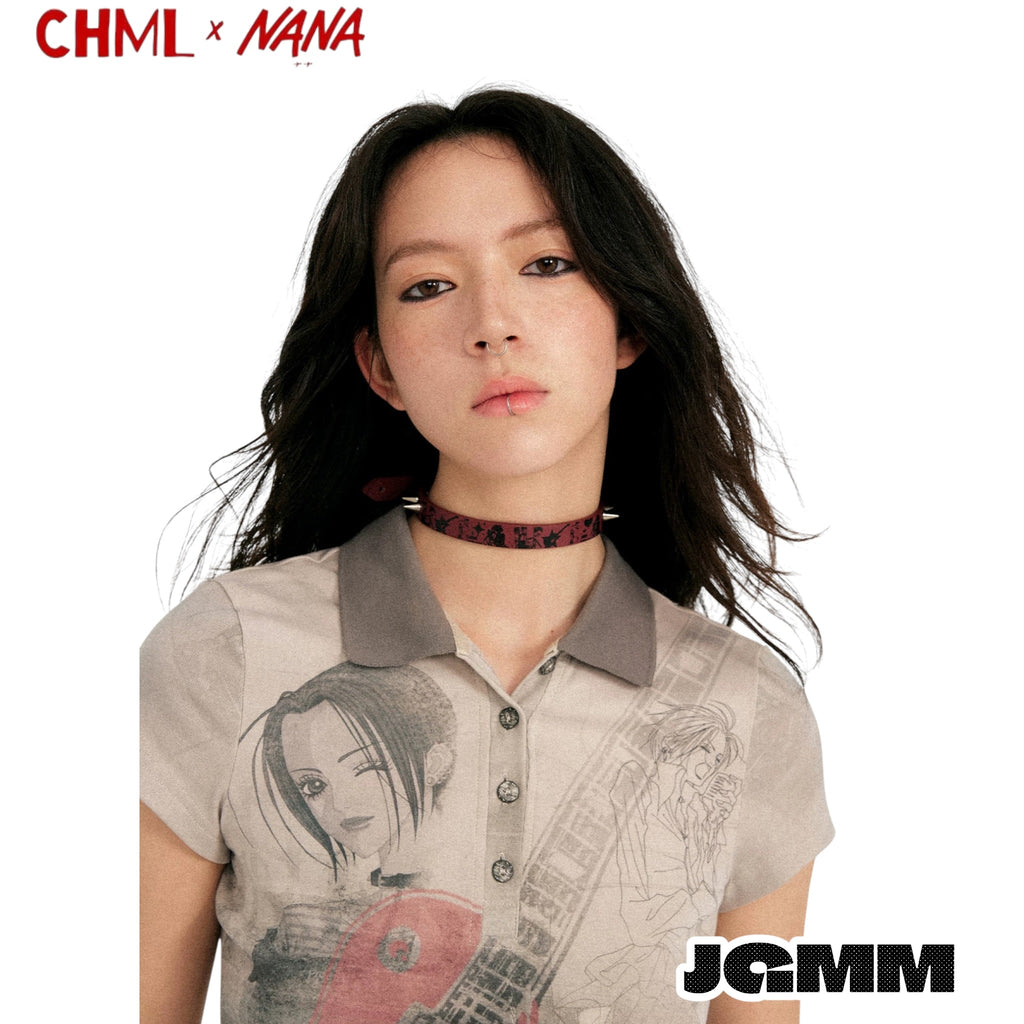 CHML×NANA聯名 朋克風 印花 金屬鉚釘皮質 項鍊 頸圈