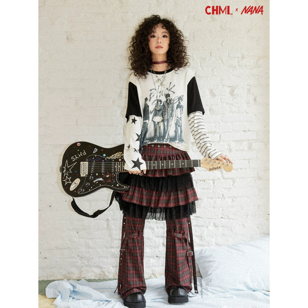 CHML×NANA聯名 樂團 假兩件印花長袖T恤