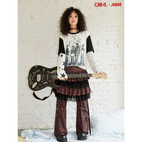 CHML×NANA聯名 樂團 假兩件印花長袖T恤