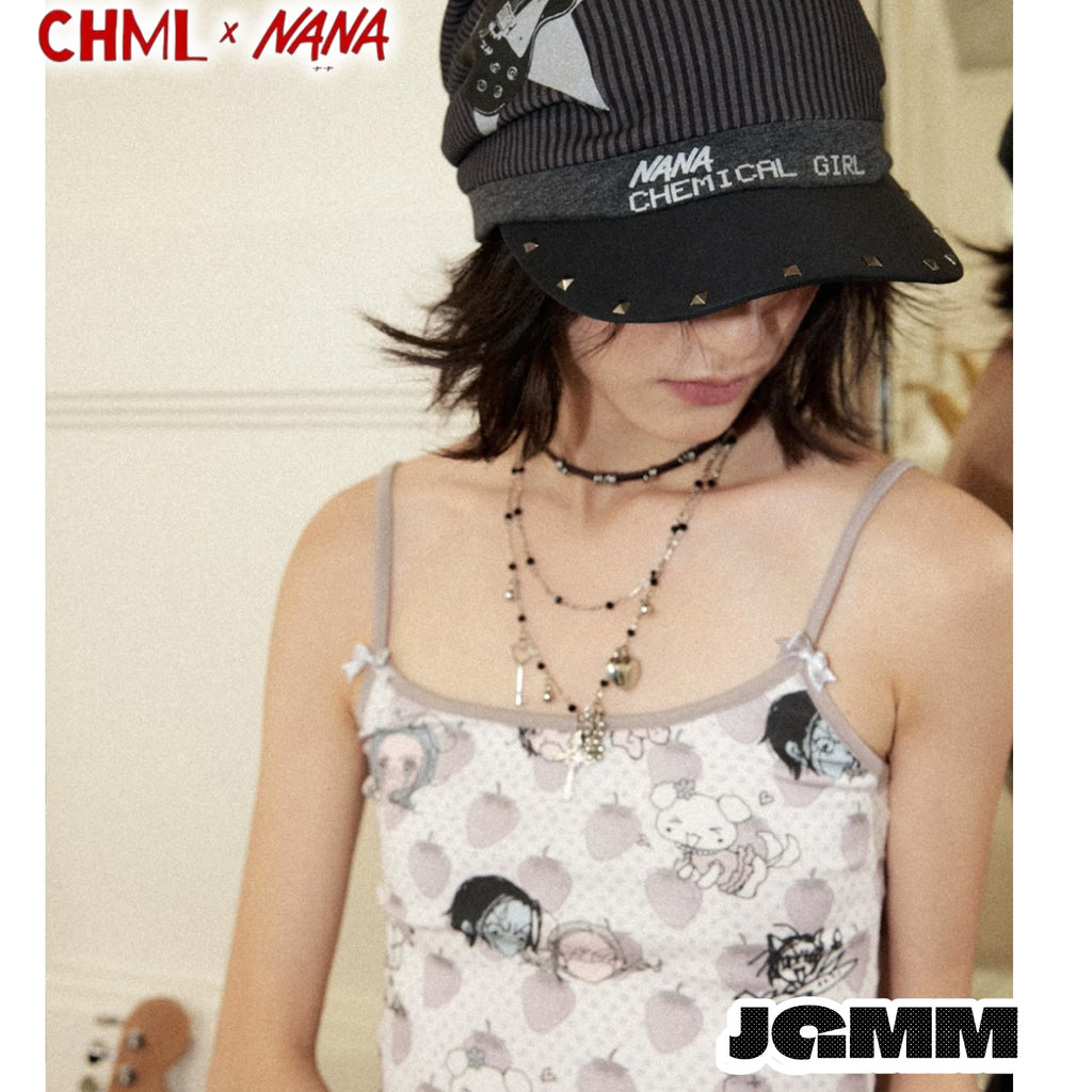 CHML×NANA聯名 堆堆帽 鴨舌帽 帽子 撞色細條紋 吉他印花 鉚釘