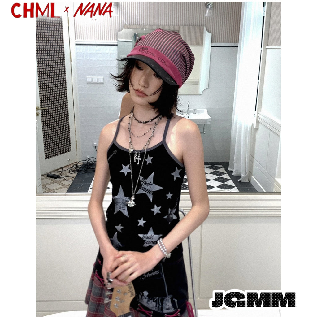 CHML×NANA聯名 堆堆帽 鴨舌帽 帽子 撞色細條紋 吉他印花 鉚釘