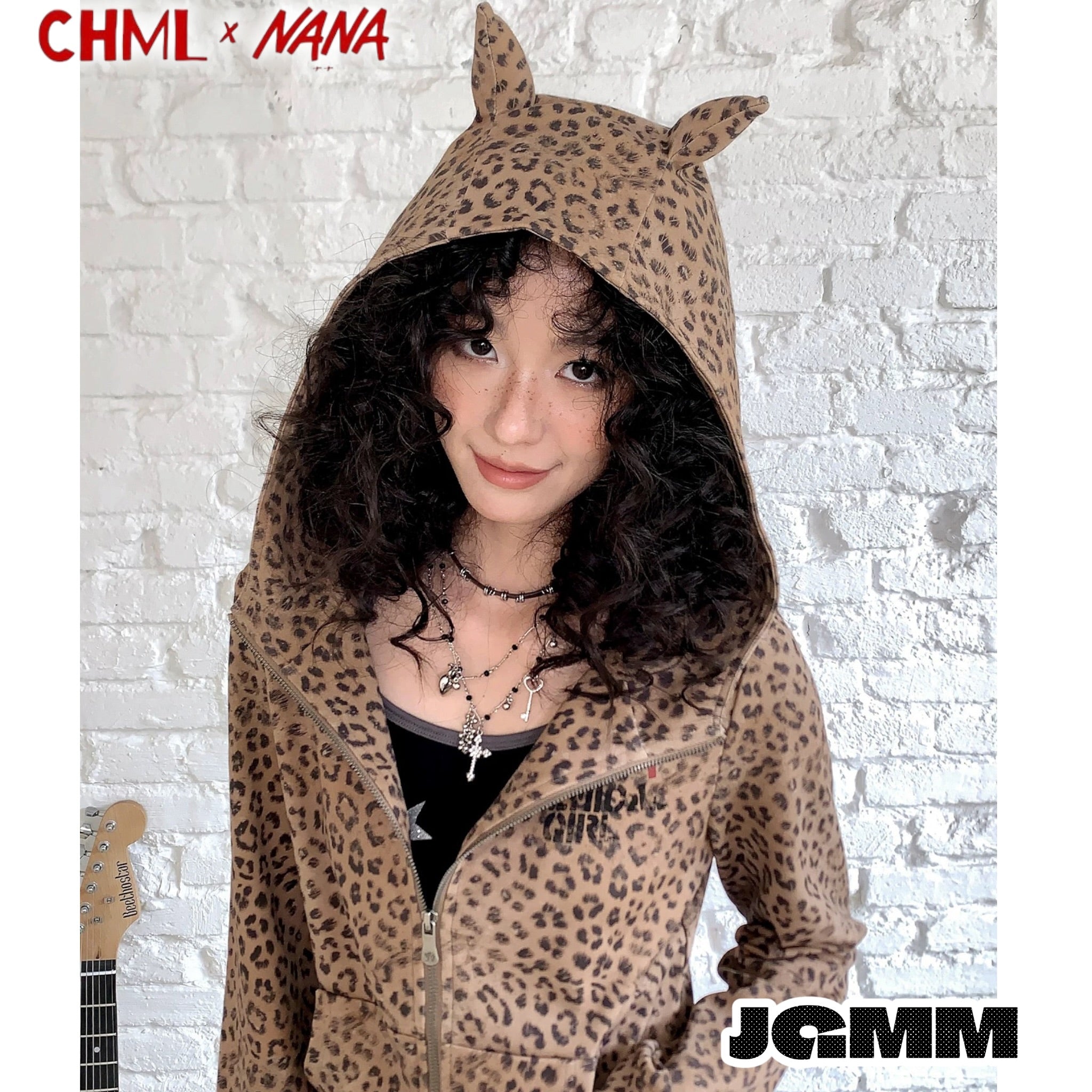 CHML ×NANA聯名 豹紋 尖耳 燙鑽連帽外套