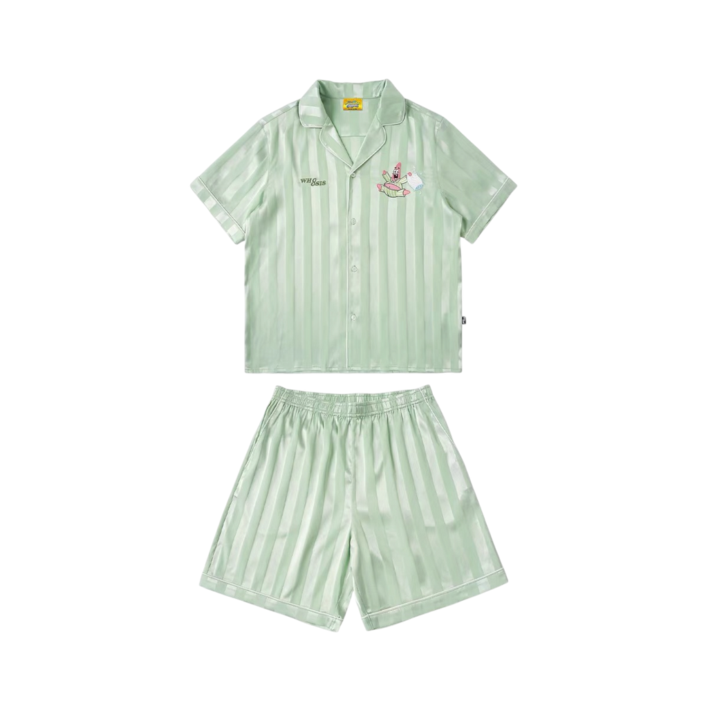 【海綿寶寶官方聯名】刺繡條紋睡衣套裝夏季居家 情侶裝