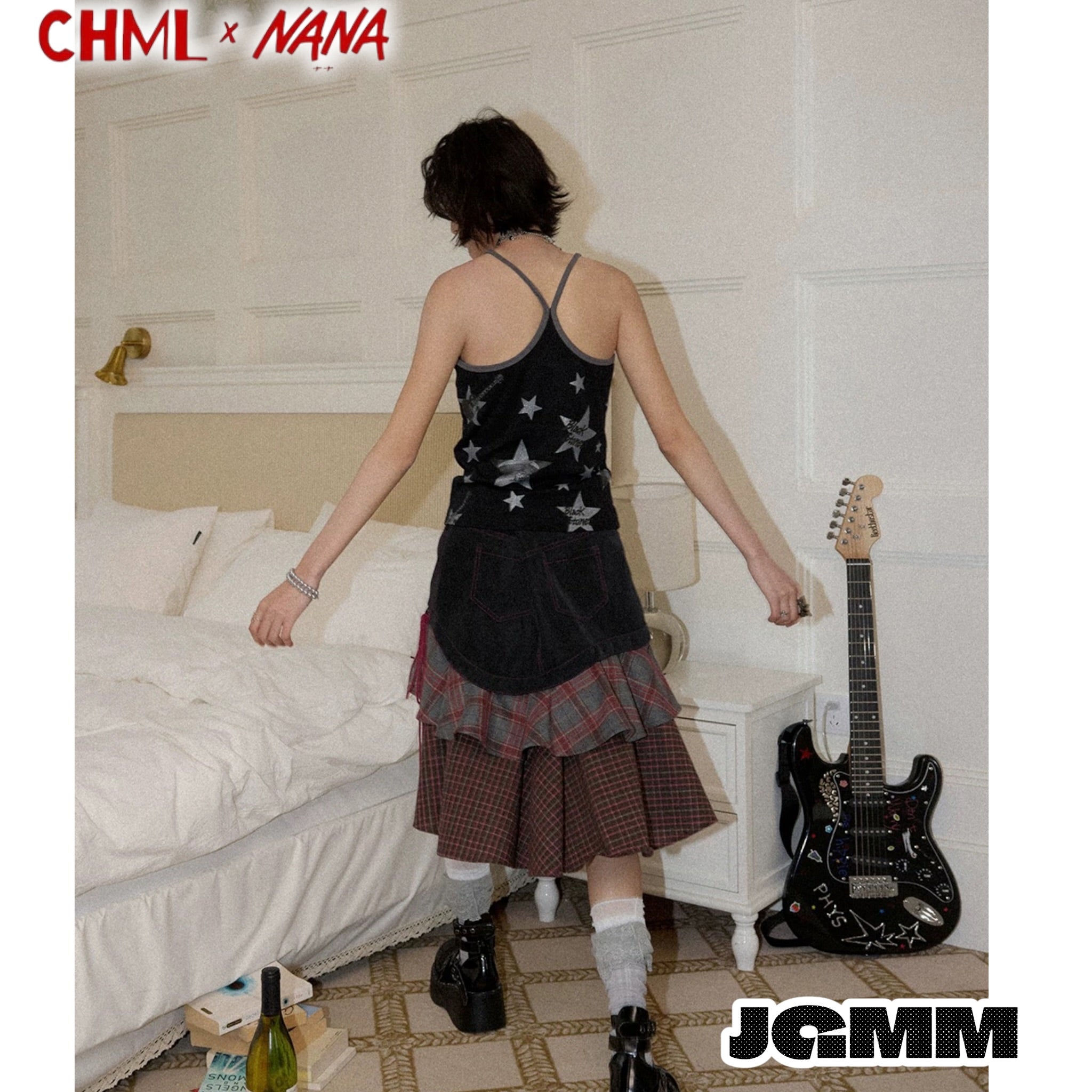 CHML×NANA聯名 閃粉星星印花 拼色吊帶 背心 女 夏季