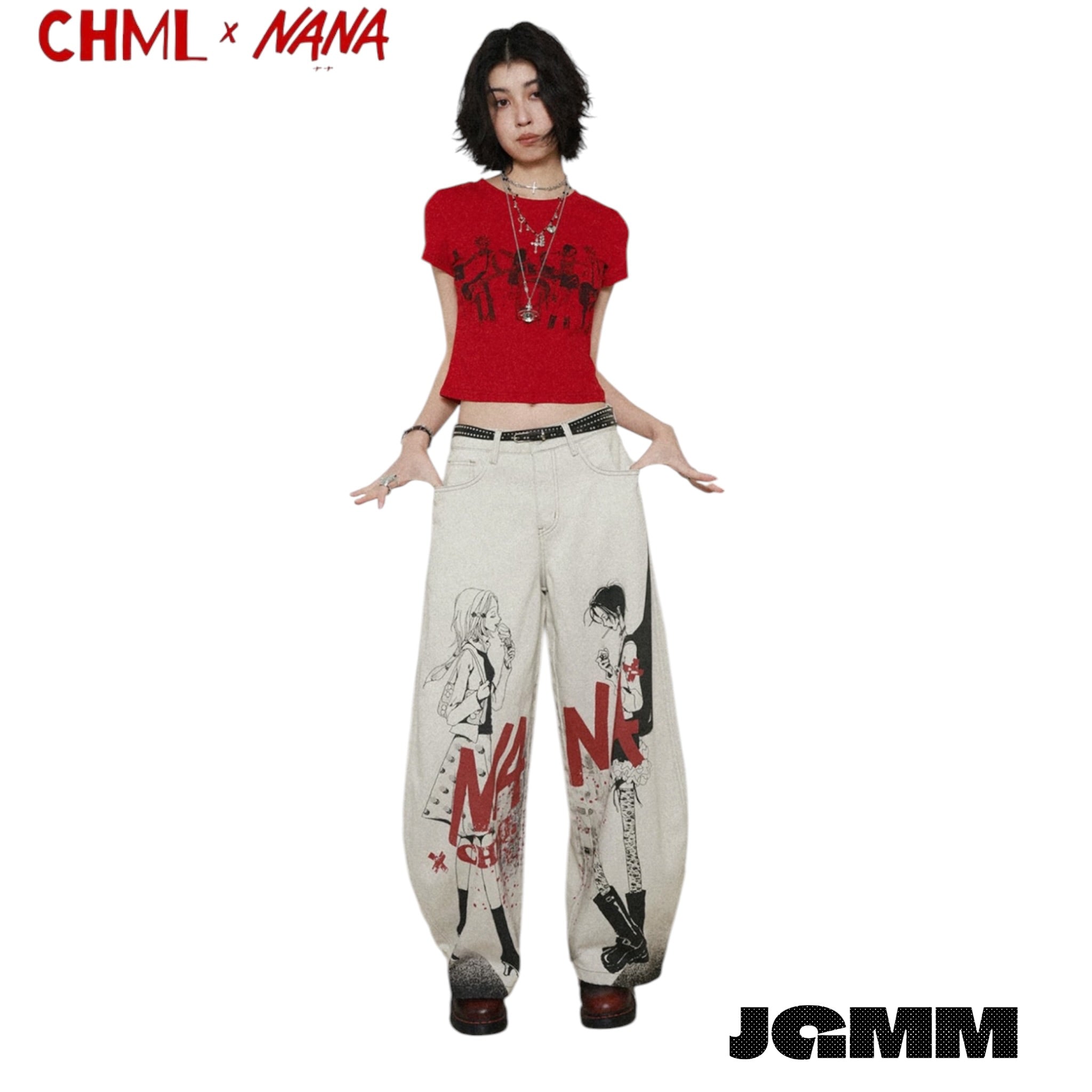 CHML×NANA聯名 X3 無彈寬鬆 彎刀褲 顯瘦牛仔長褲