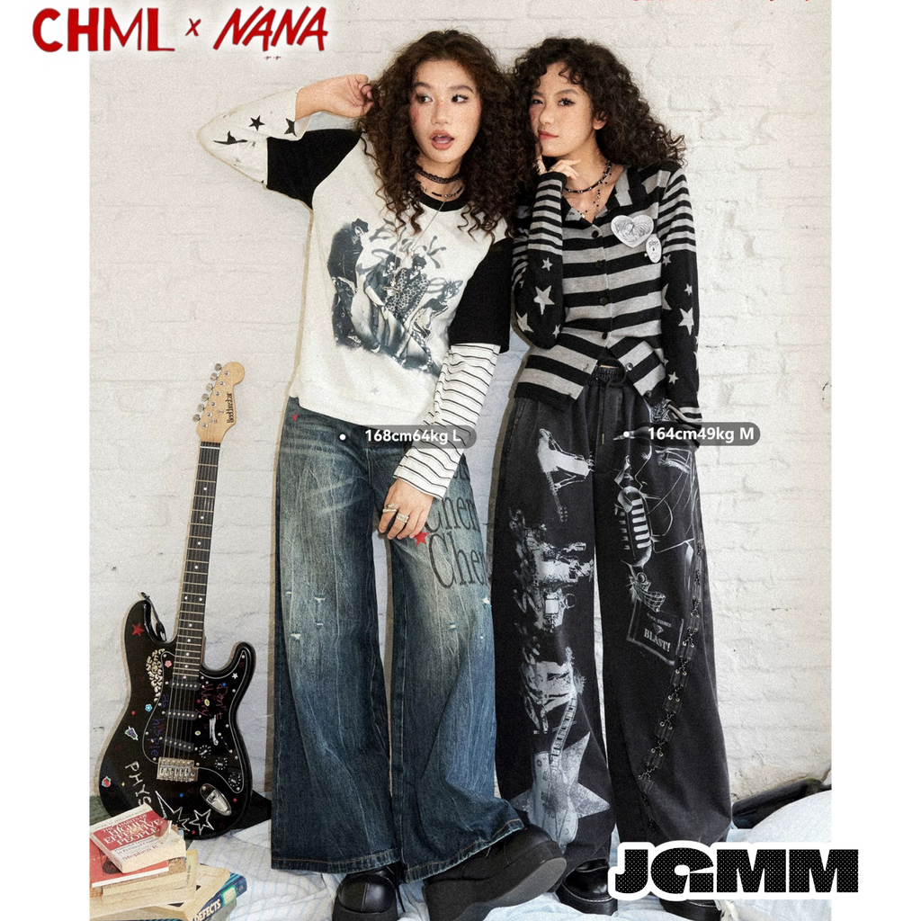CHML×NANA聯名 樂團 假兩件印花長袖T恤