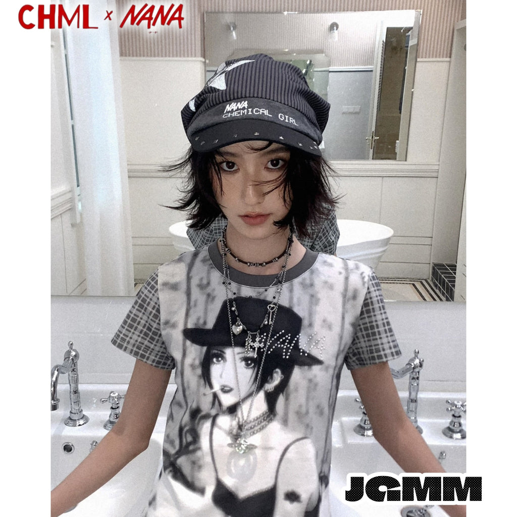 CHML×NANA聯名 堆堆帽 鴨舌帽 帽子 撞色細條紋 吉他印花 鉚釘
