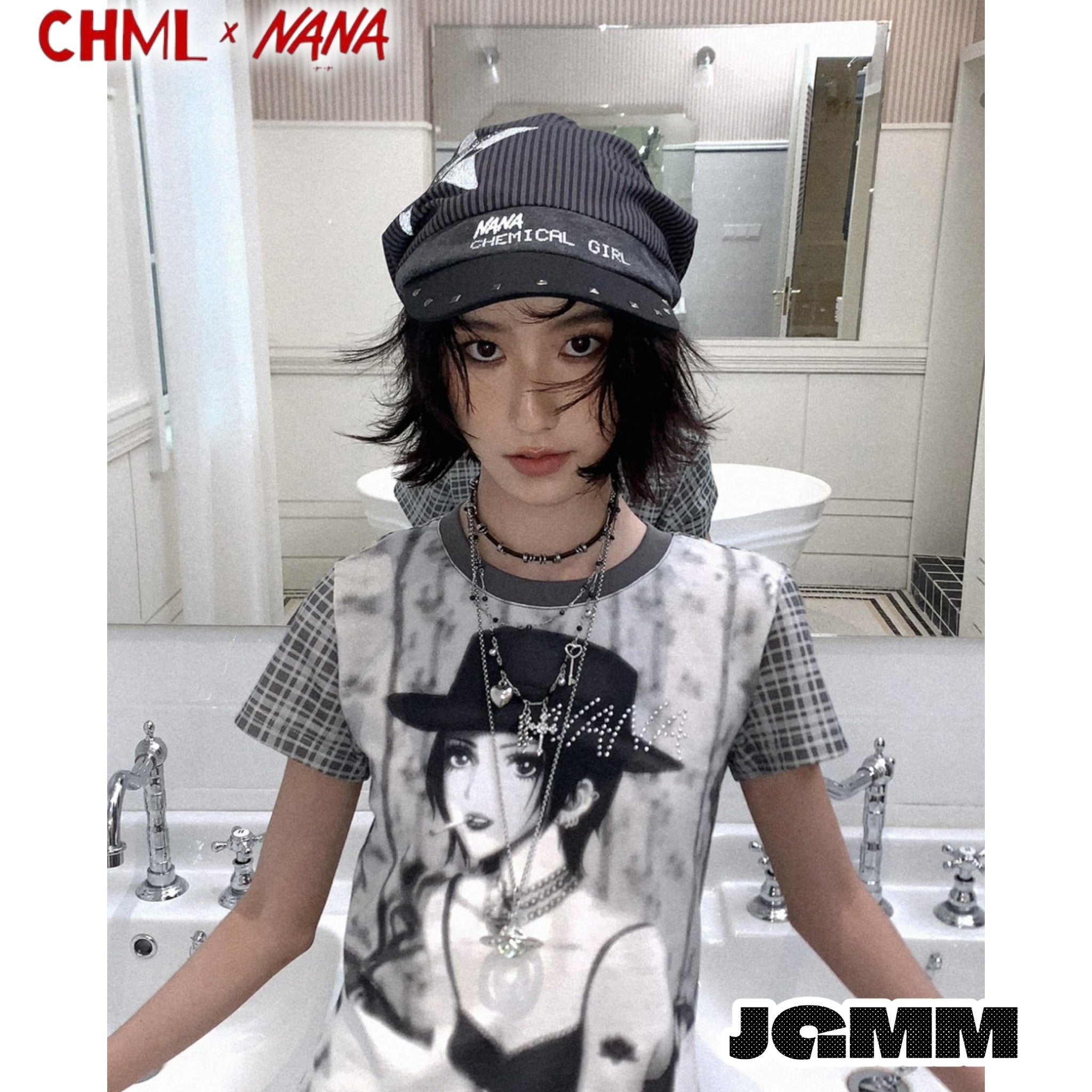 CHML×NANA聯名 堆堆帽 鴨舌帽 帽子 撞色細條紋 吉他印花 鉚釘