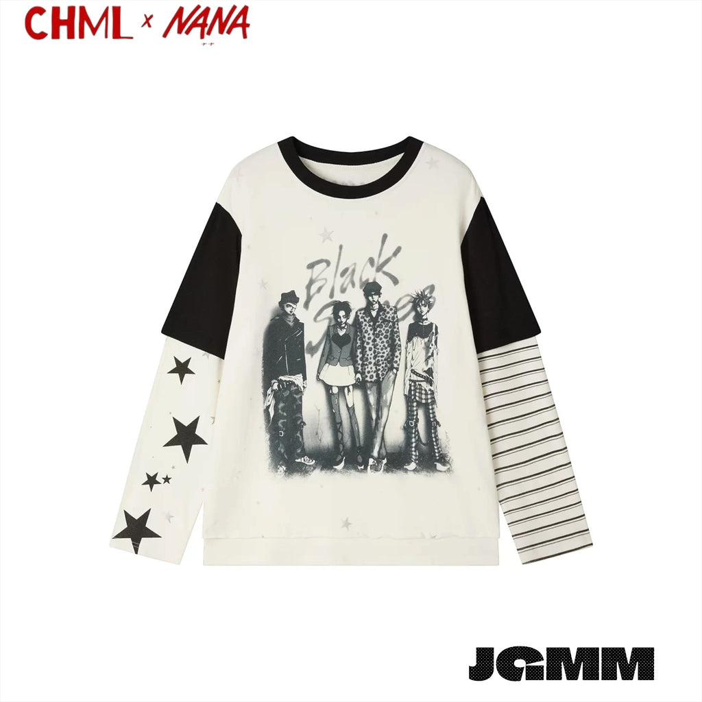 CHML×NANA聯名 樂團 假兩件印花長袖T恤