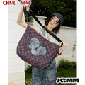CHML×NANA聯名 復古紅藍 撞色格子單肩帆布包