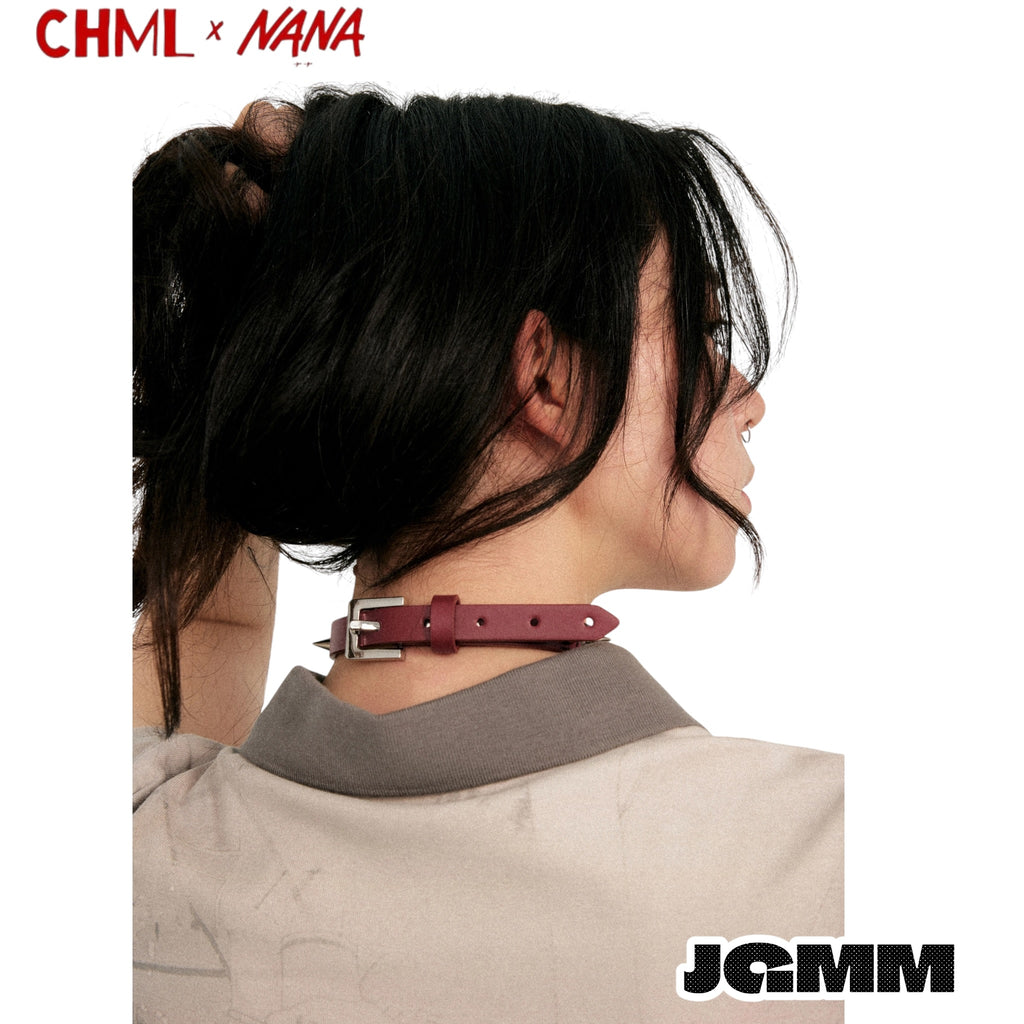 CHML×NANA聯名 朋克風 印花 金屬鉚釘皮質 項鍊 頸圈