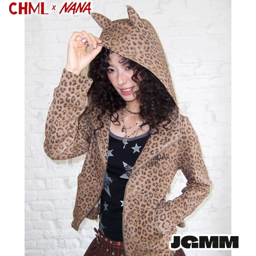 CHML ×NANA聯名 豹紋 尖耳 燙鑽連帽外套