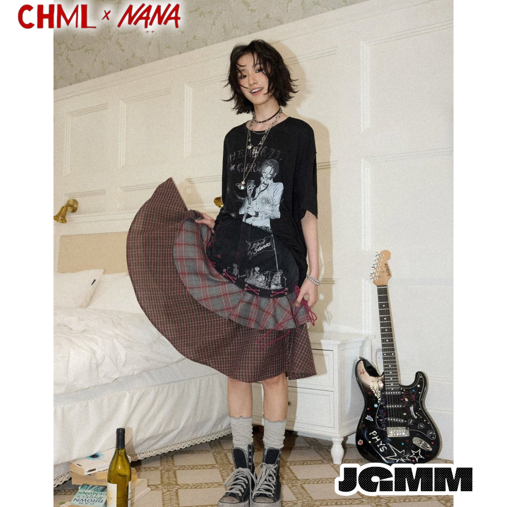 CHML×NANA聯名 復古感 寬鬆 刺繡短袖T恤 修身 顯瘦 上衣