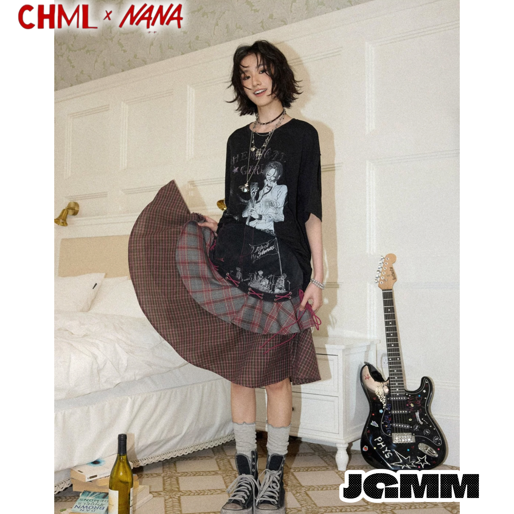 CHML×NANA聯名 復古感 寬鬆 刺繡短袖T恤 修身 顯瘦 上衣
