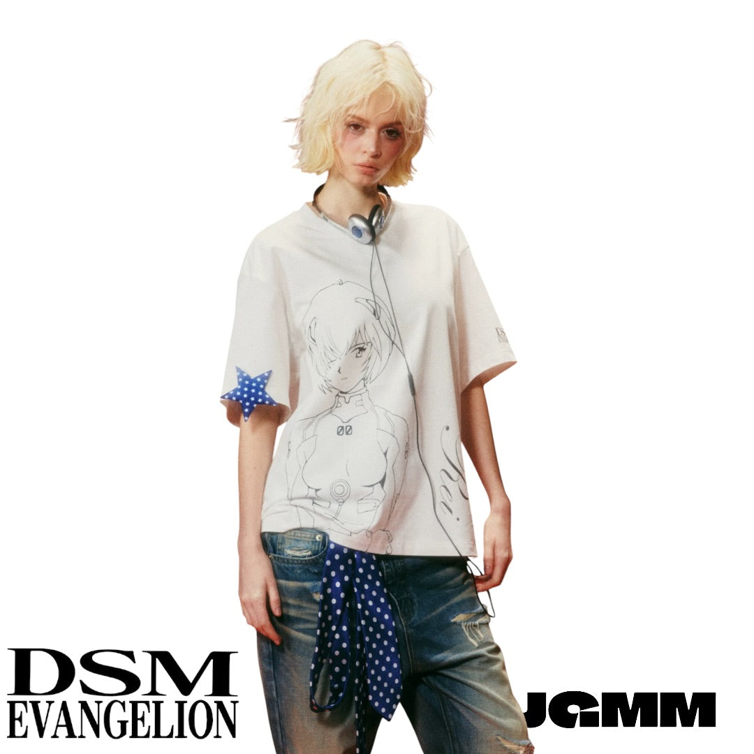 DSM x EVA官方聯名 綾波零 明日香 線稿寬鬆 短袖 夏季 情侶裝
