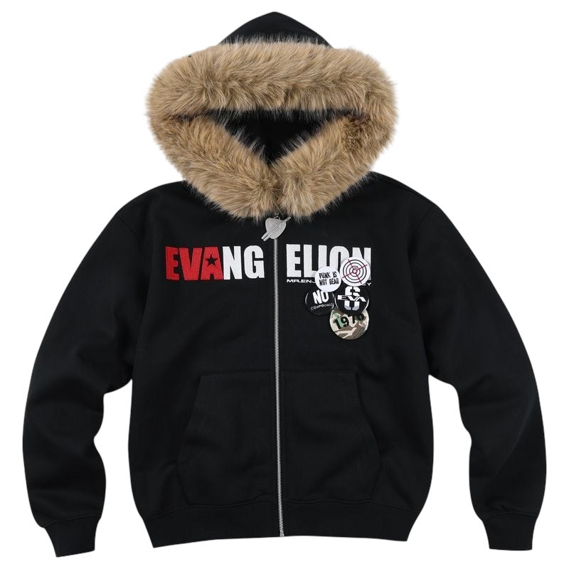 EVA聯名 系列人物線稿毛領保暖外套（明日香/薫）
