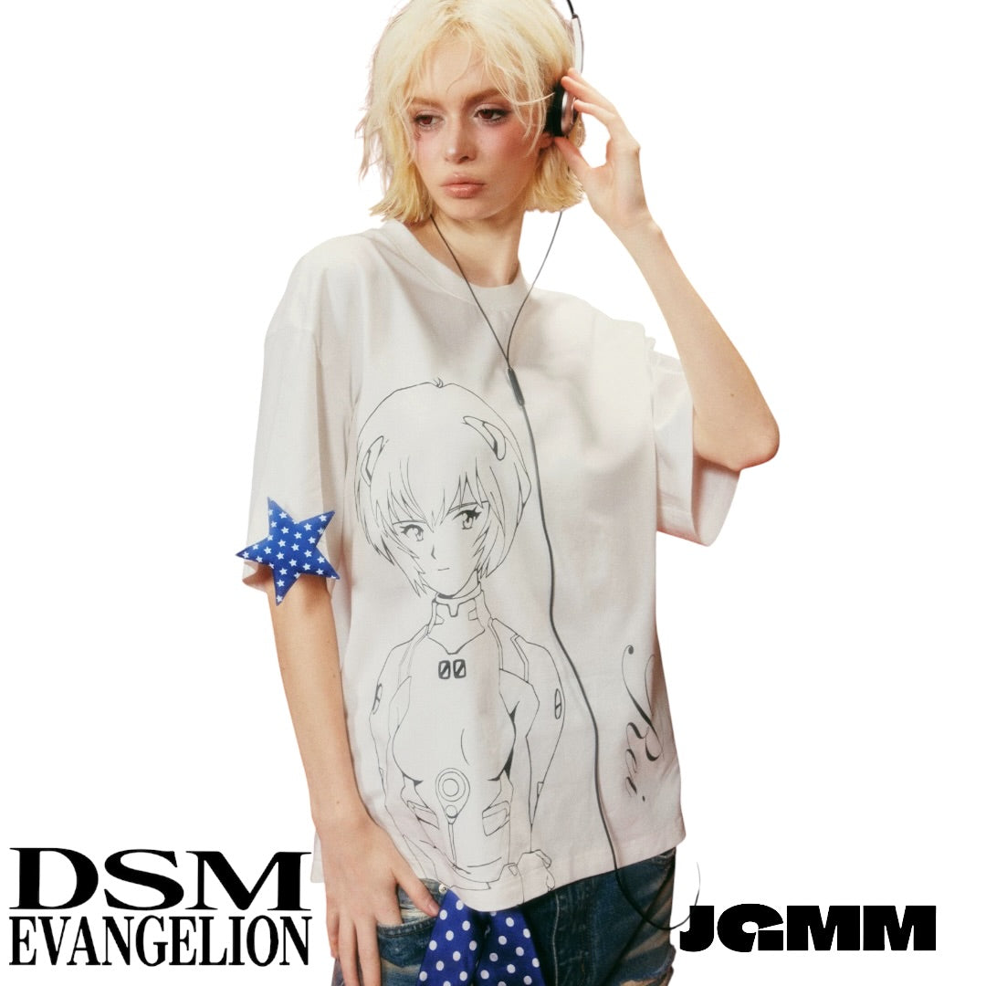 DSM x EVA官方聯名 綾波零 明日香 線稿寬鬆 短袖 夏季 情侶裝