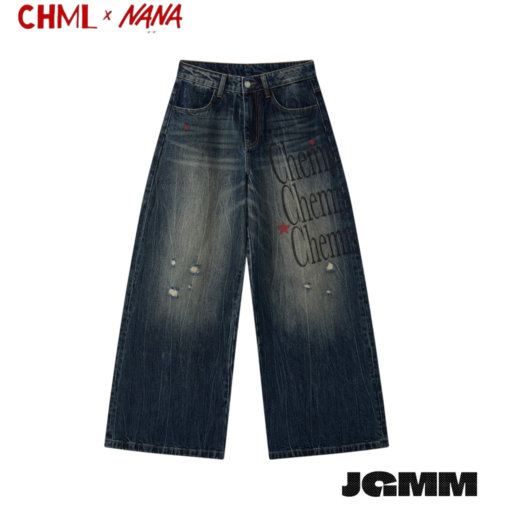 CHML ×NANA聯名 X4 擴腿褲 英文印花喇叭褲 鬆弛 牛仔褲