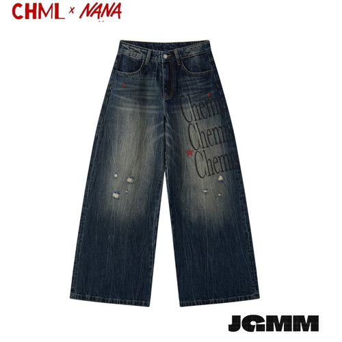 CHML ×NANA聯名 X4 擴腿褲 英文印花喇叭褲 鬆弛 牛仔褲