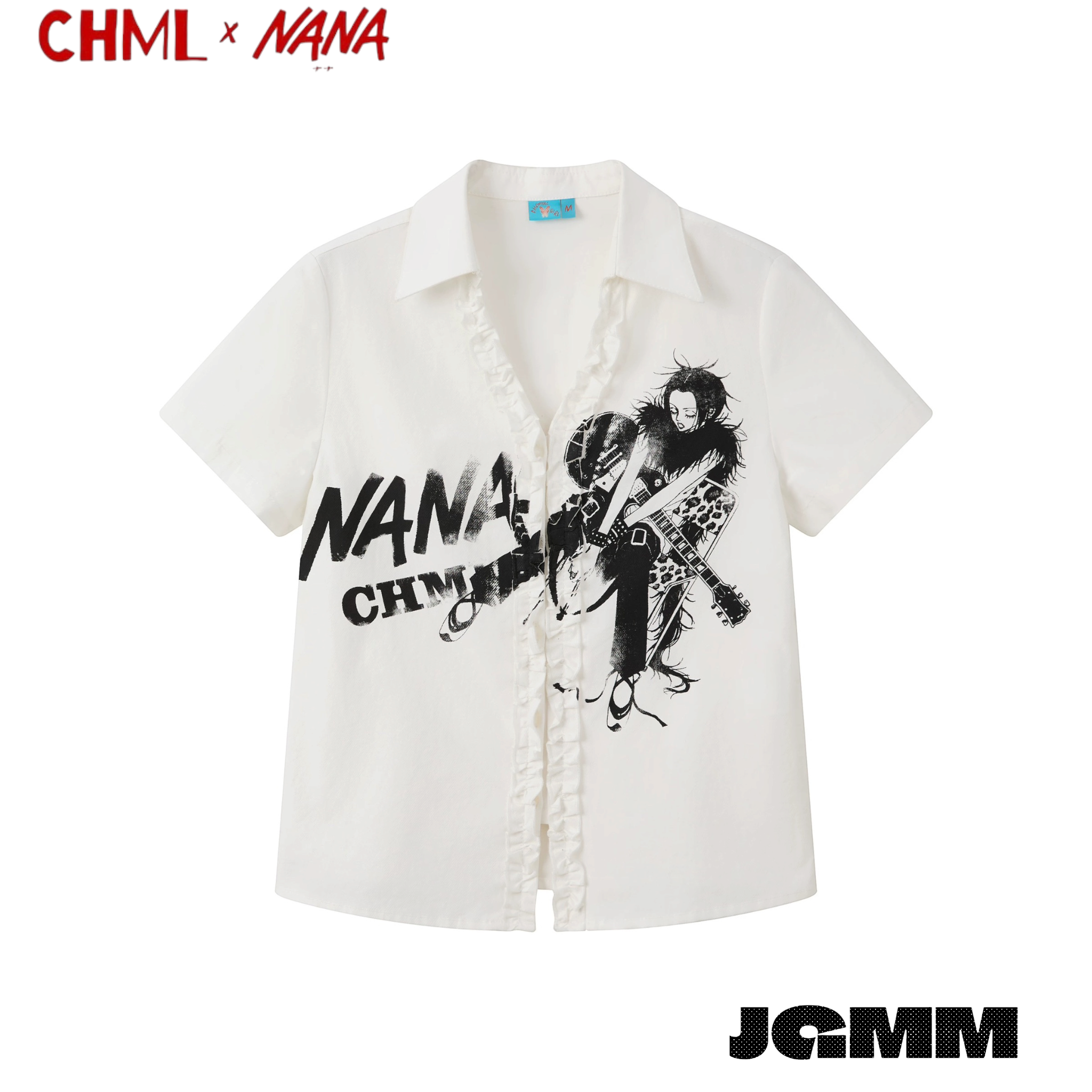CHML×NANA聯名 白色夏季V領 花邊短袖襯衫 親膚 透氣