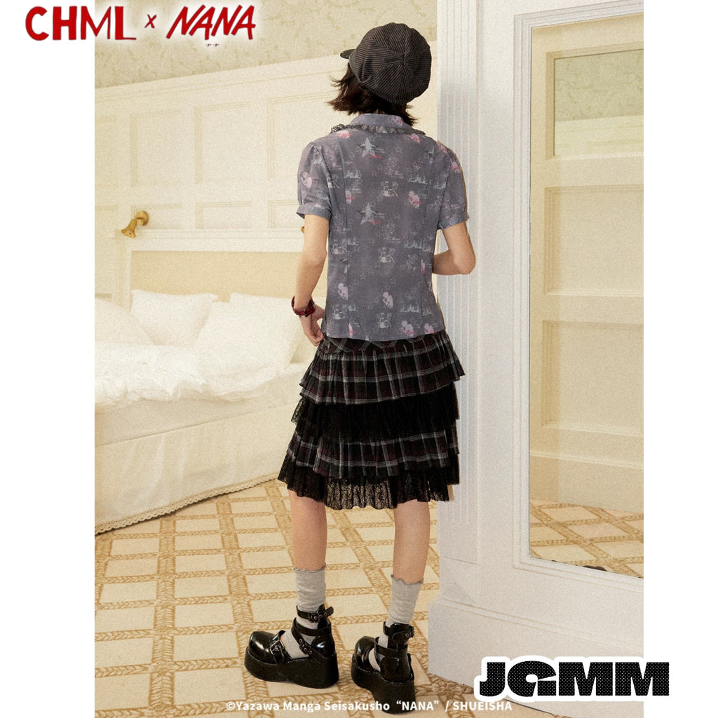CHML×NANA聯名 復古甜酷風 蕾絲花邊設計 A字腰 短袖襯衫