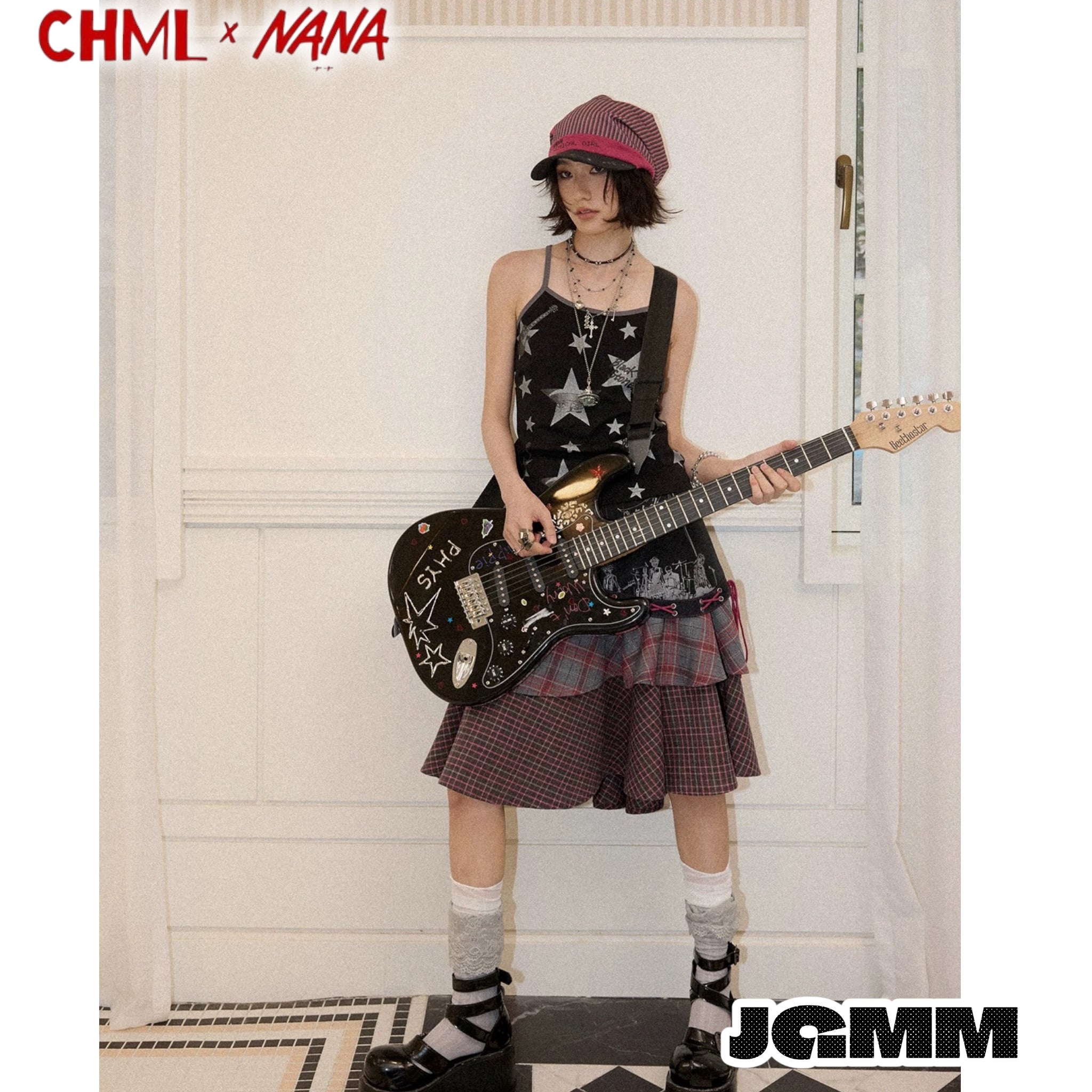 CHML×NANA聯名 閃粉星星印花 拼色吊帶 背心 女 夏季