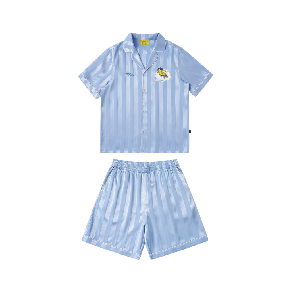 【海綿寶寶官方聯名】刺繡條紋睡衣套裝夏季居家 情侶裝