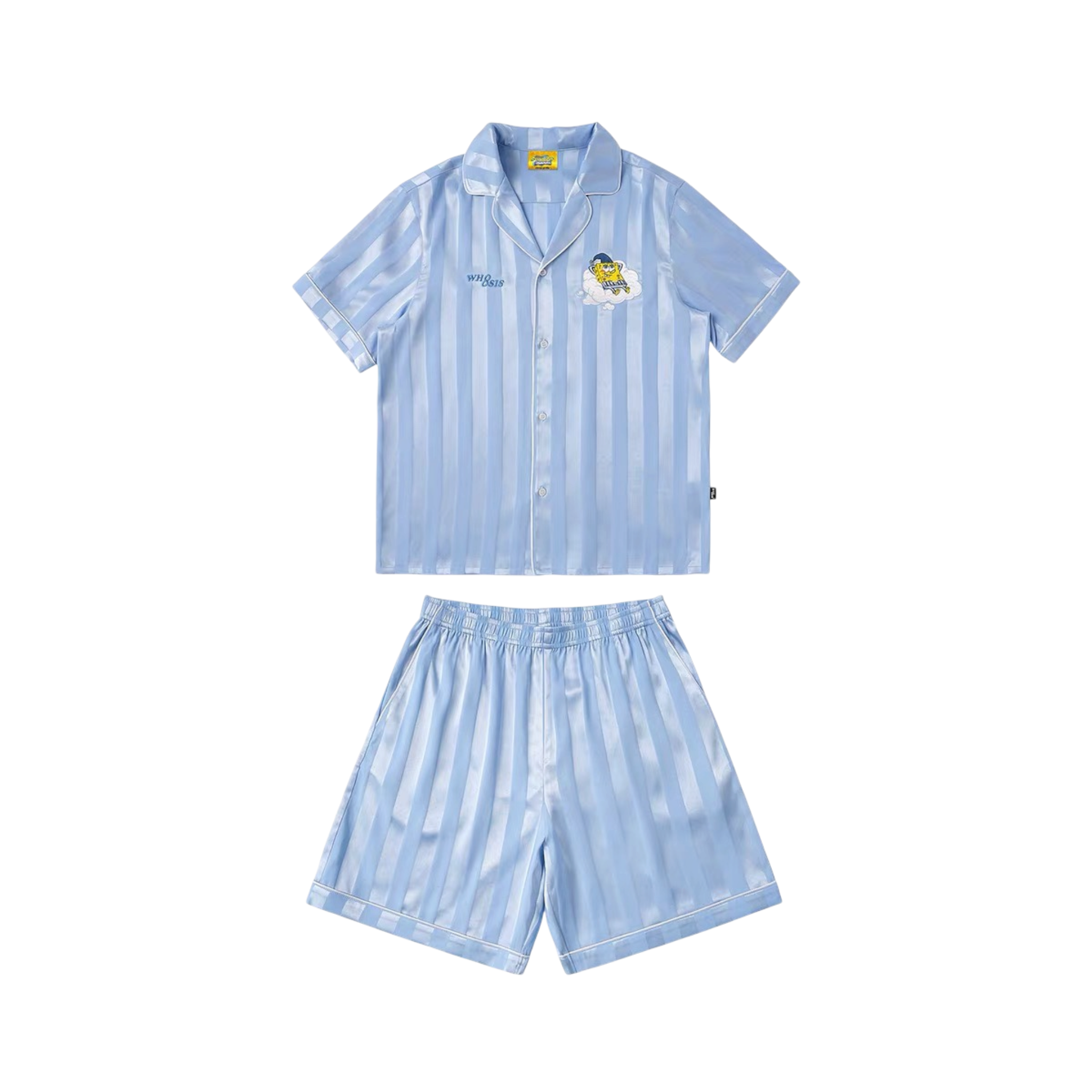 【海綿寶寶官方聯名】刺繡條紋睡衣套裝夏季居家 情侶裝