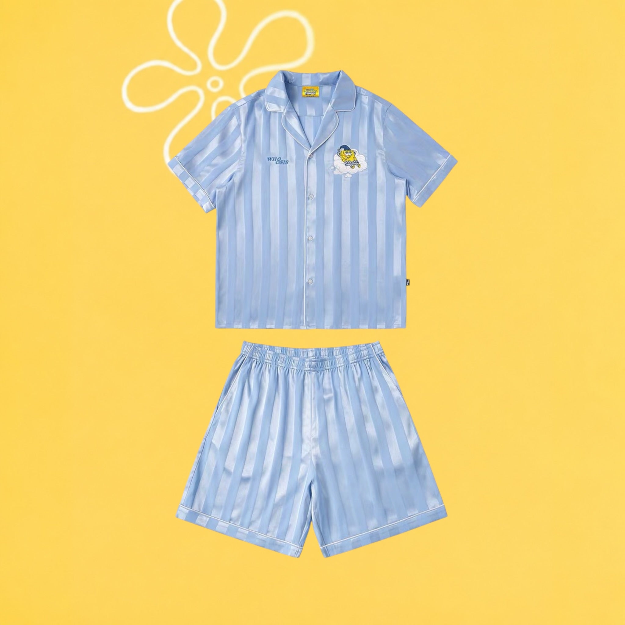【海綿寶寶官方聯名】刺繡條紋睡衣套裝夏季居家 情侶裝