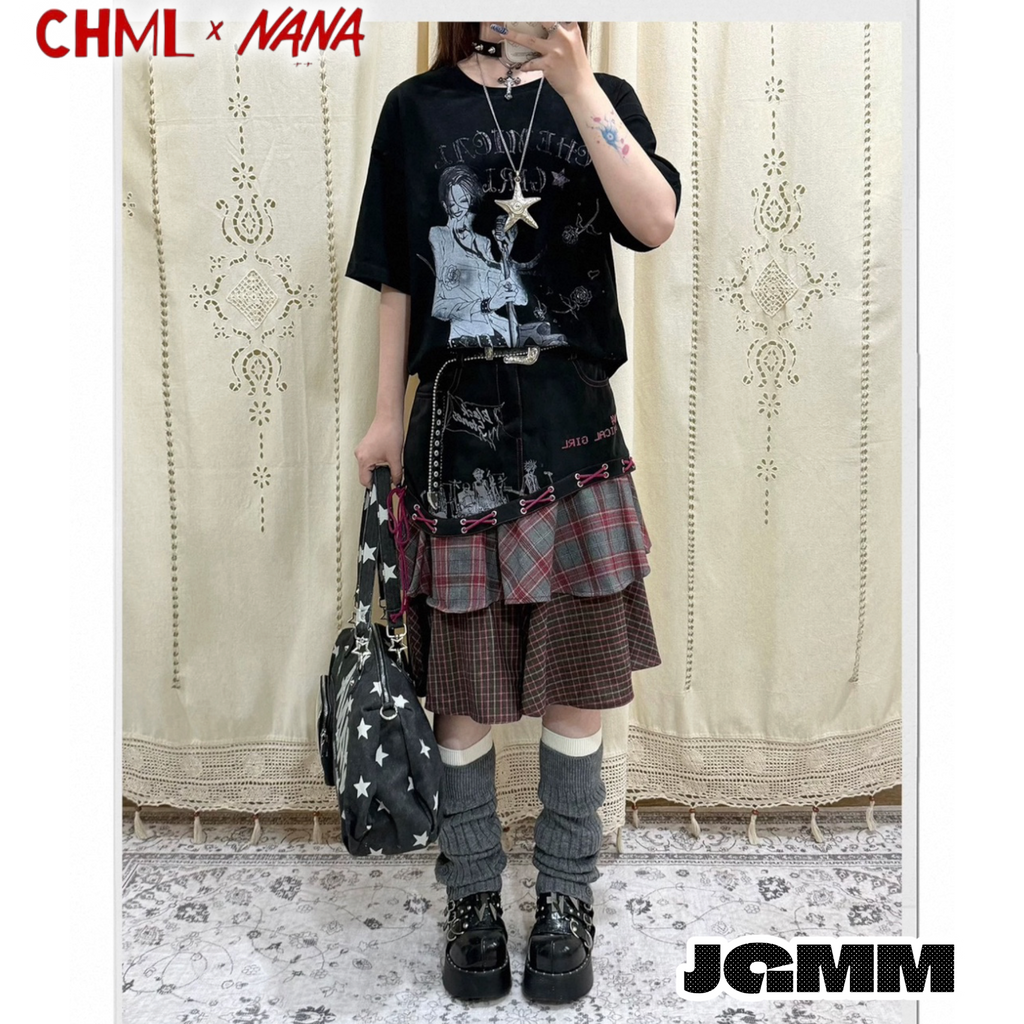 CHML×NANA聯名 復古感 寬鬆 刺繡短袖T恤 修身 顯瘦 上衣