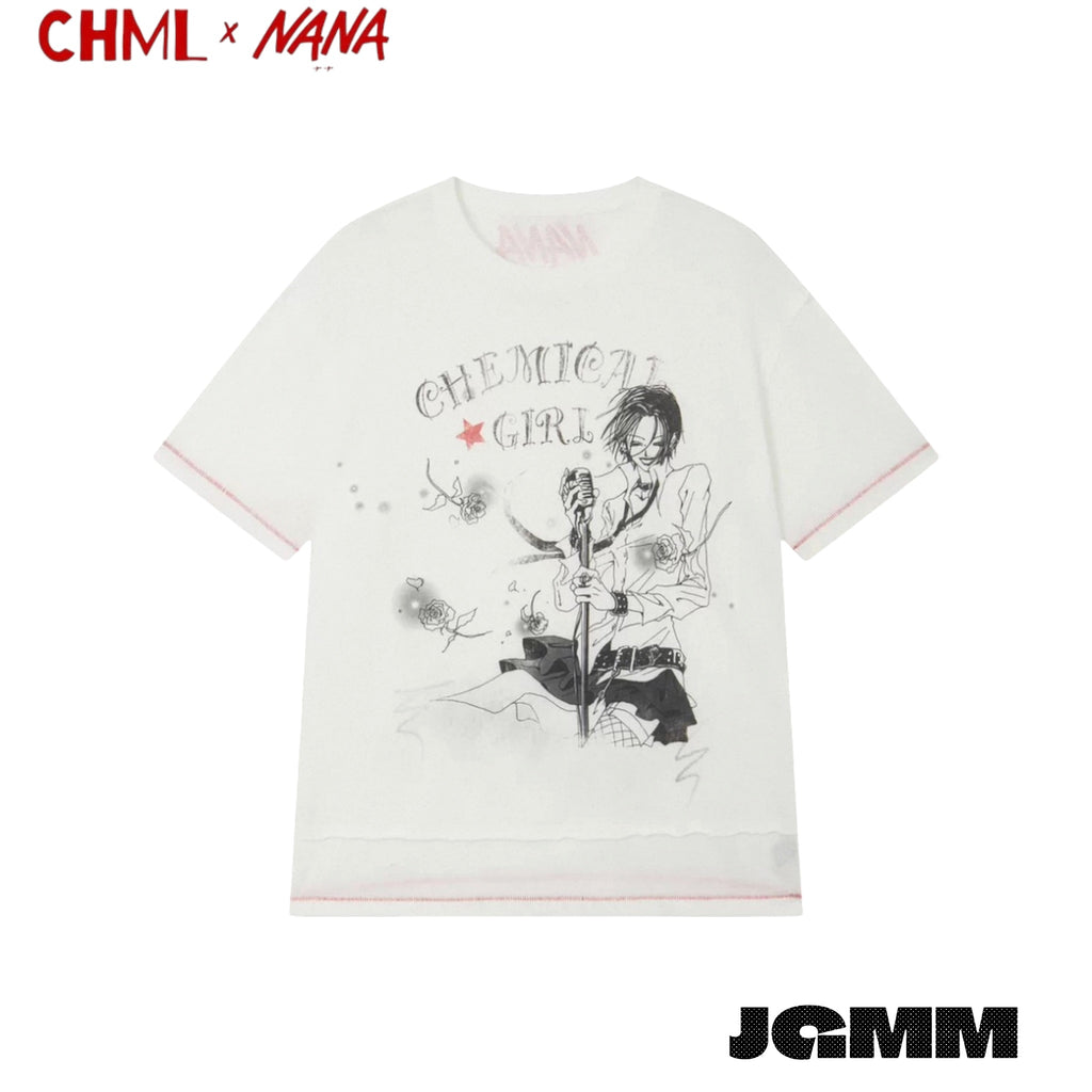 CHML×NANA聯名 復古感 寬鬆 刺繡短袖T恤 修身 顯瘦 上衣