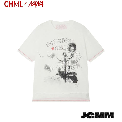 CHML×NANA聯名 復古感 寬鬆 刺繡短袖T恤 修身 顯瘦 上衣