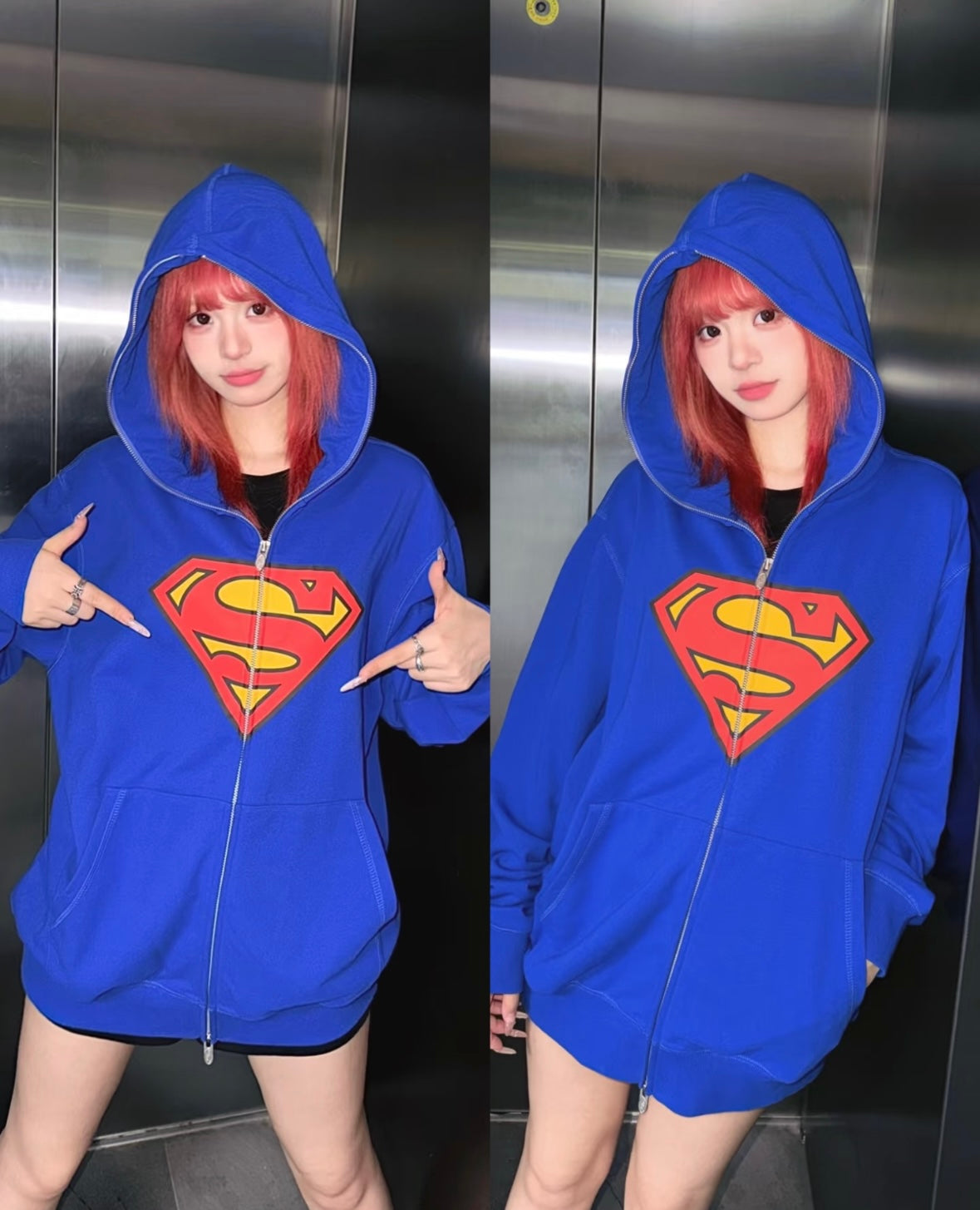 SUPERMAN 聯名｜經典S盾Logo連帽拉鍊衛衣（藍）