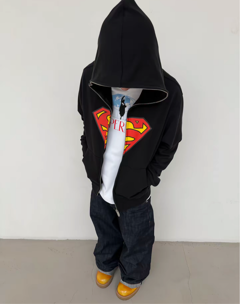 SUPERMAN 聯名｜經典S盾Logo連帽拉鍊衛衣（藍）