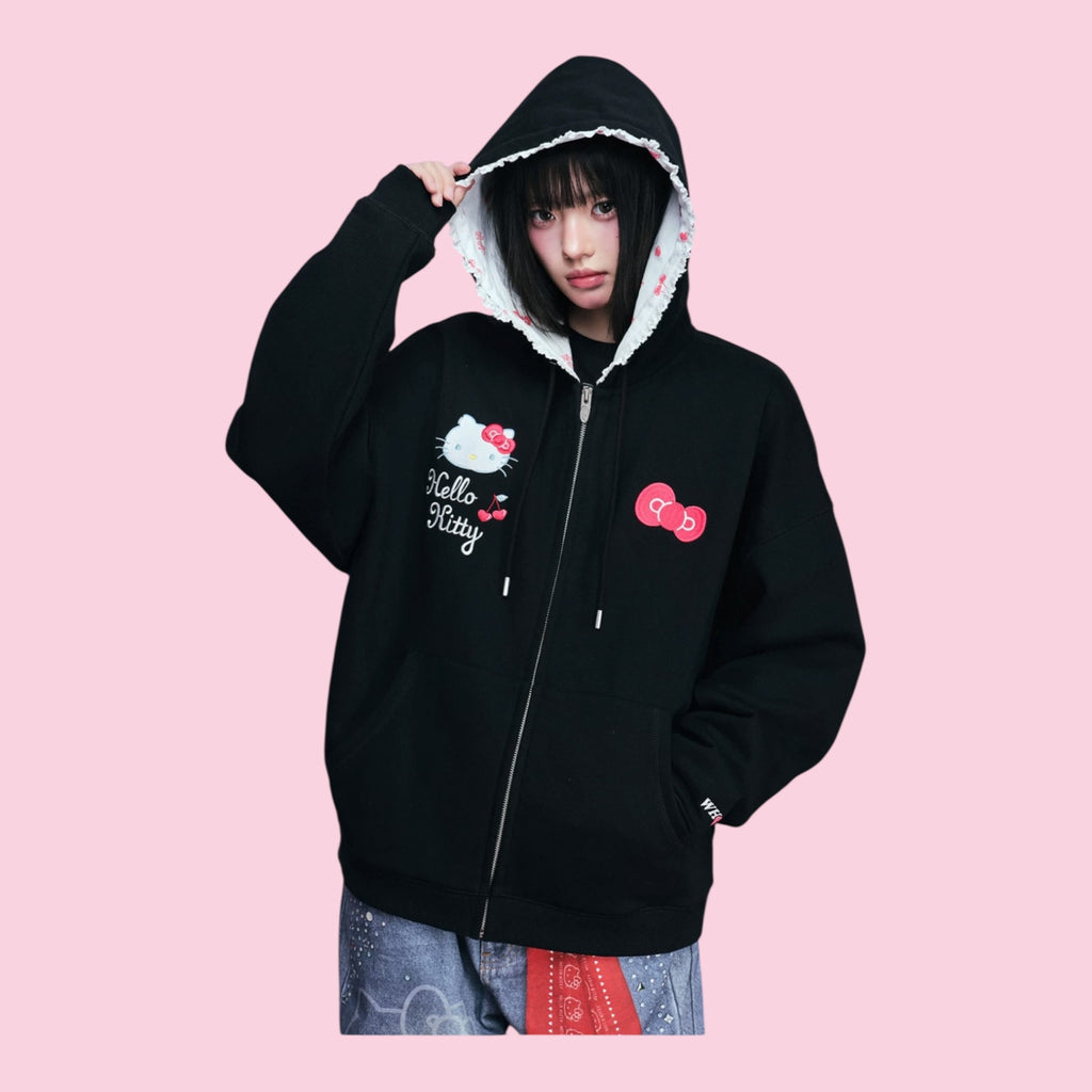 【HELLO KITTY官方聯名】kitty 蕾絲帽邊連帽外套