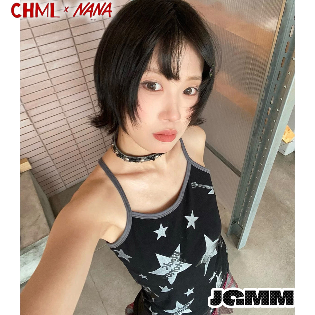CHML×NANA聯名 閃粉星星印花 拼色吊帶 背心 女 夏季