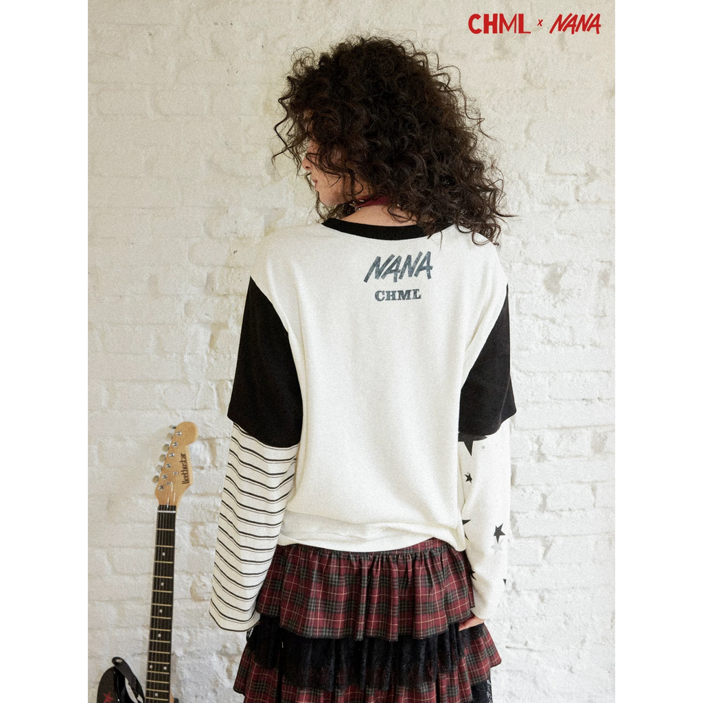CHML×NANA聯名 樂團 假兩件印花長袖T恤