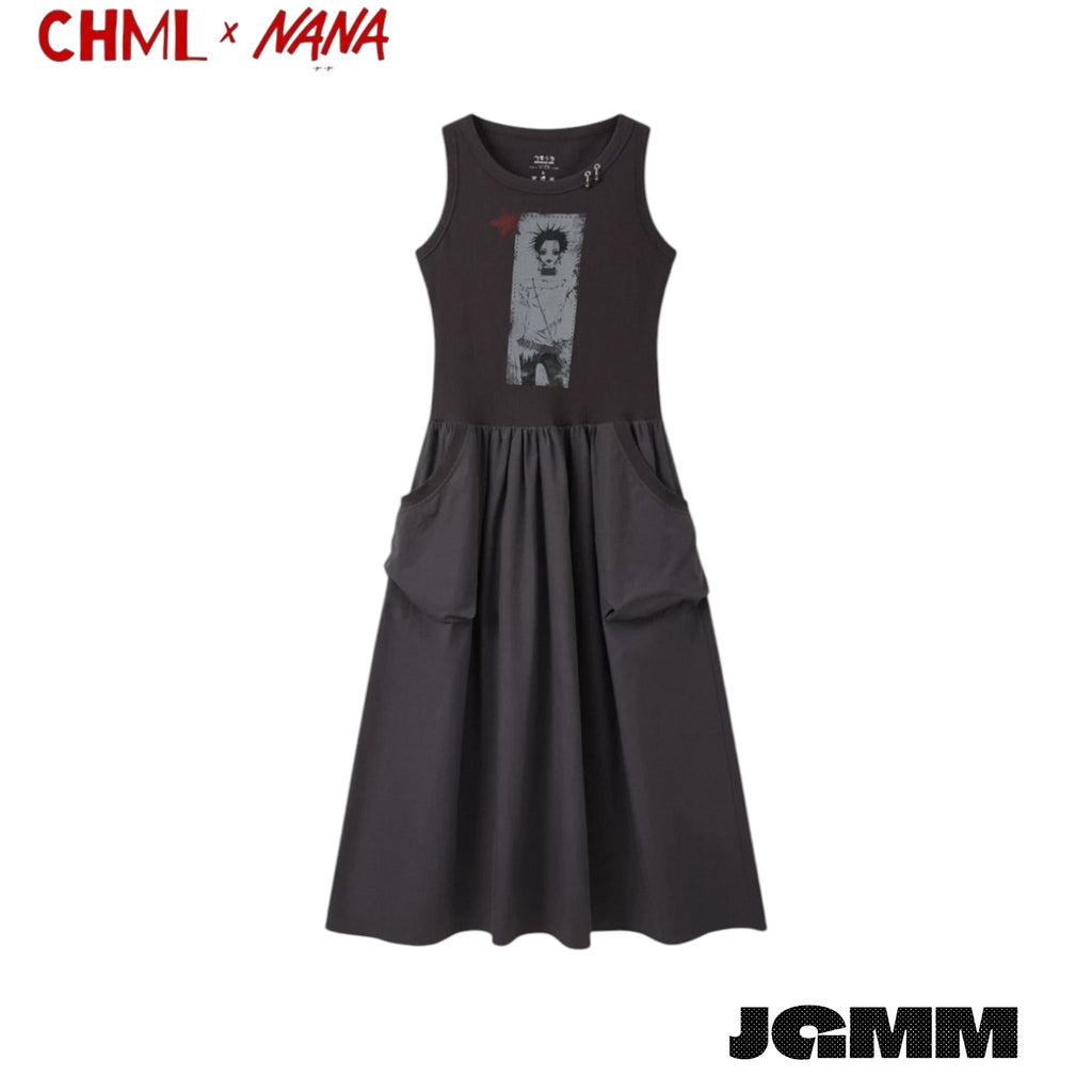 CHML×NANA聯名 人物 印花 廓形拼接背心連衣裙 無袖 夏天