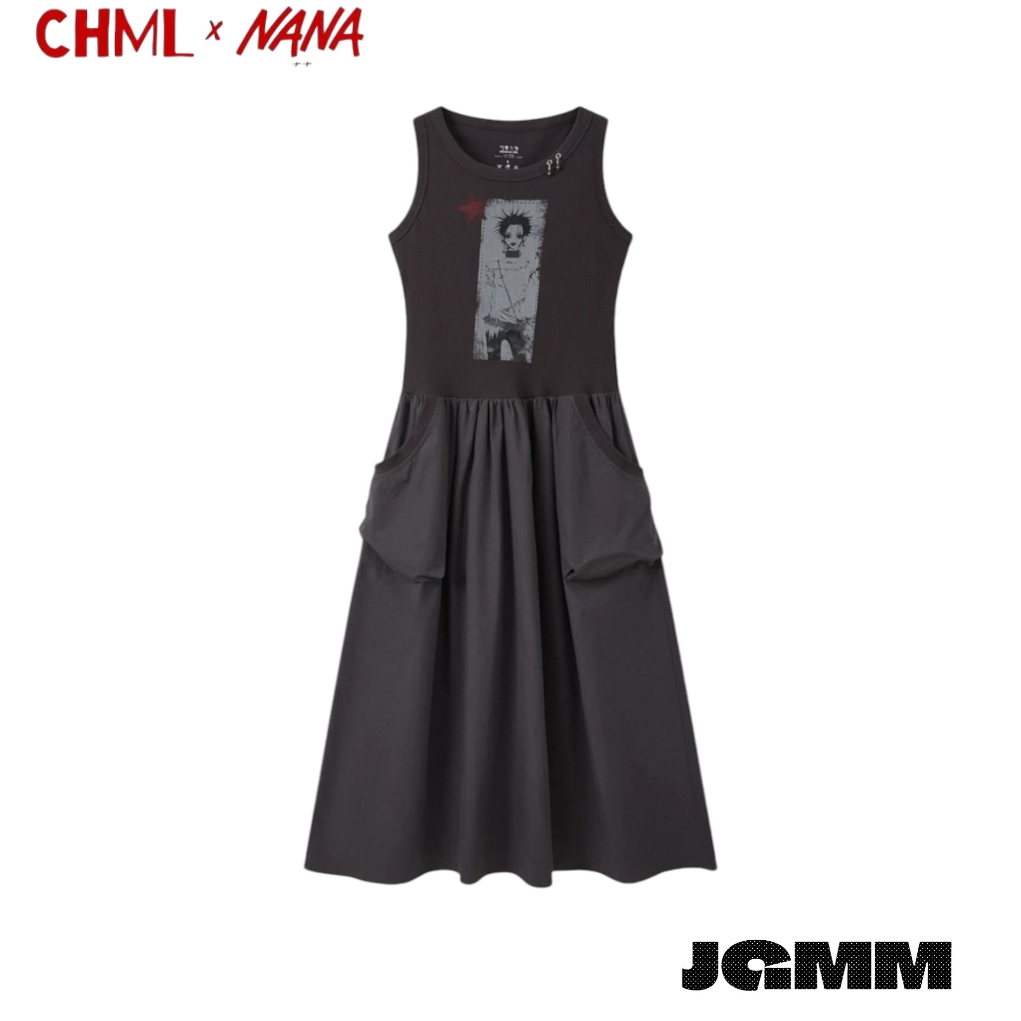 CHML×NANA聯名 人物 印花 廓形拼接背心連衣裙 無袖 夏天