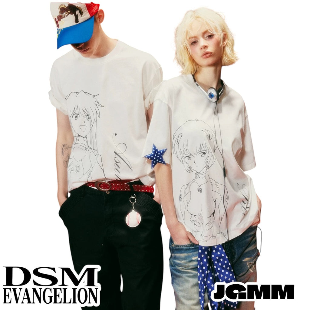 DSM x EVA官方聯名 綾波零 明日香 線稿寬鬆 短袖 夏季 情侶裝