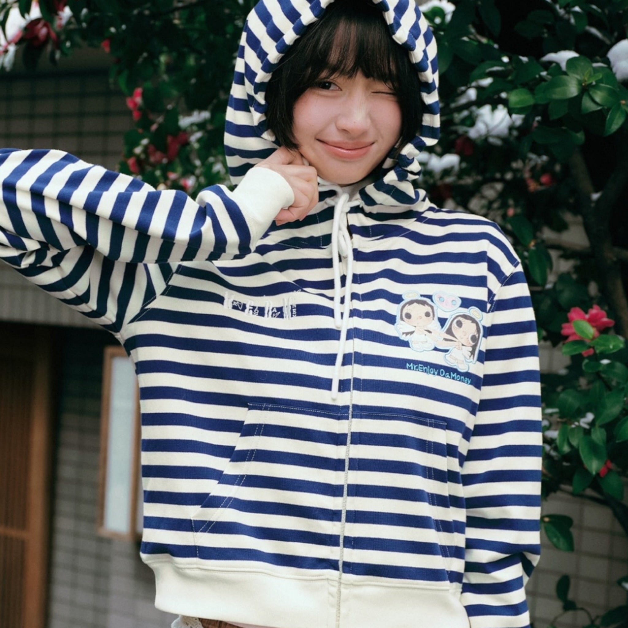 MEDM xYUY 天使短款條紋連帽外套