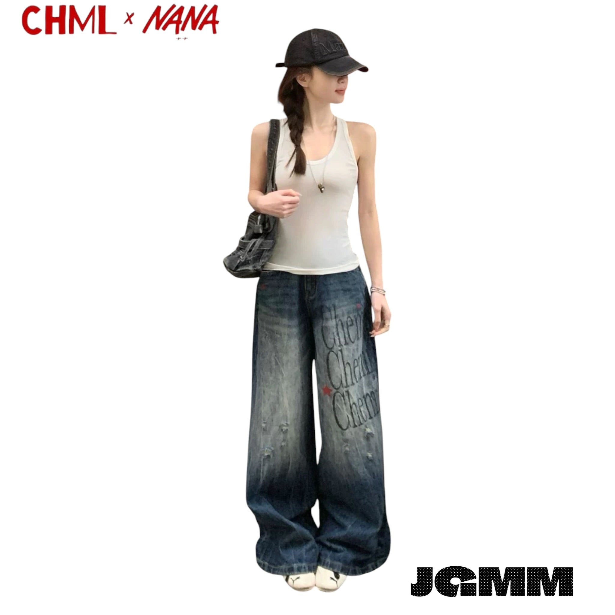 CHML ×NANA聯名 X4 擴腿褲 英文印花喇叭褲 鬆弛 牛仔褲
