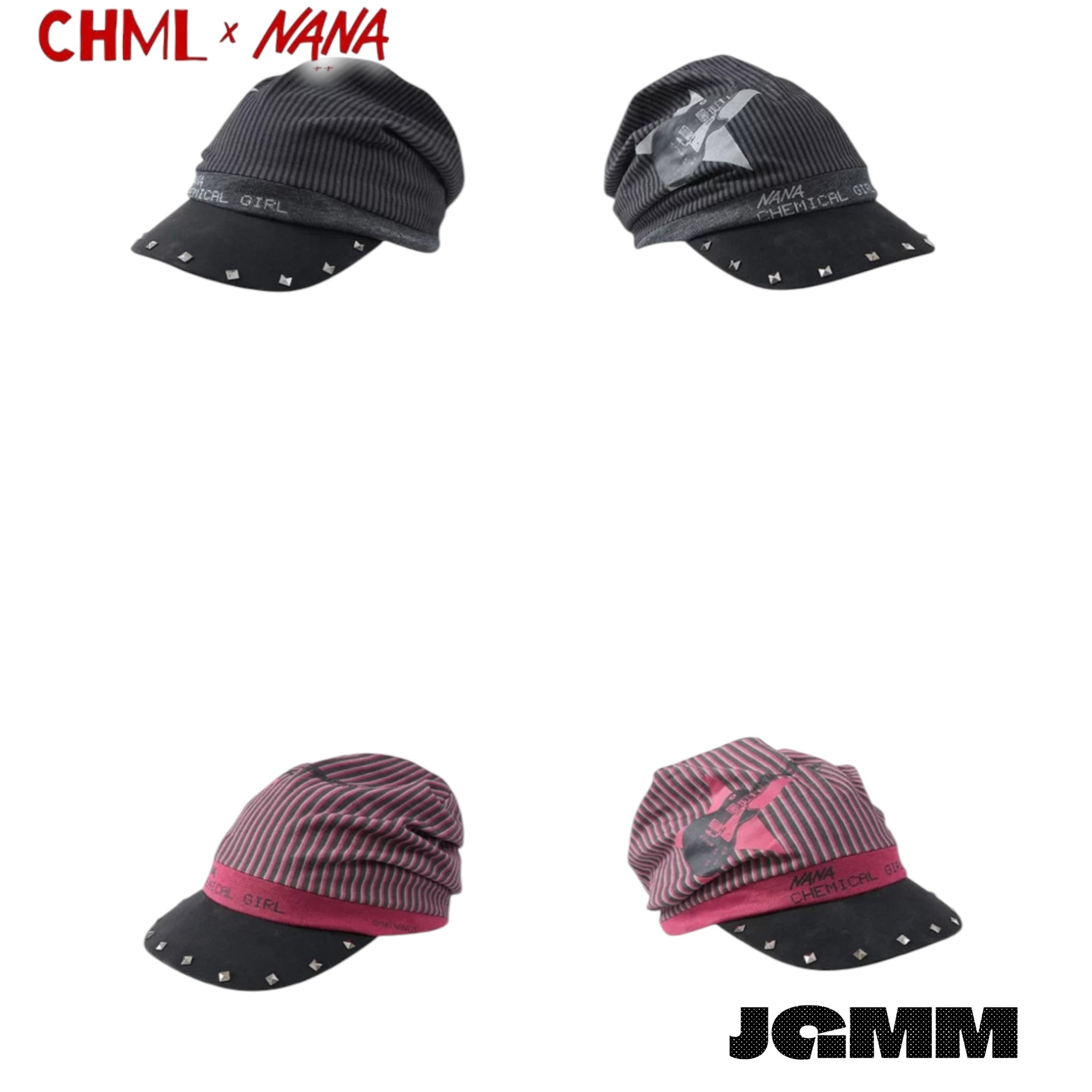 CHML×NANA聯名 堆堆帽 鴨舌帽 帽子 撞色細條紋 吉他印花 鉚釘