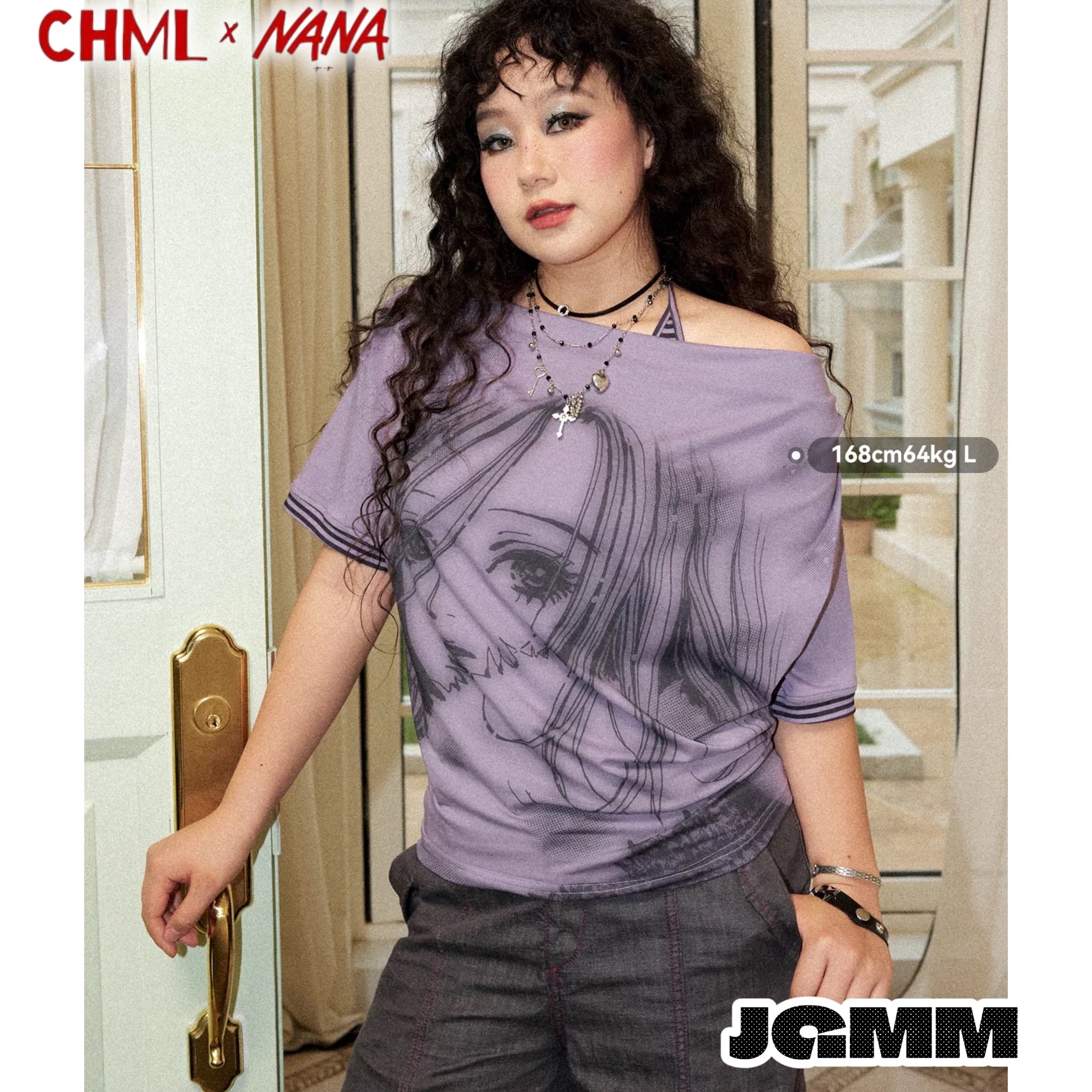 CHML×NANA聯名 細條紋繞脖背心 +領落肩短袖T恤