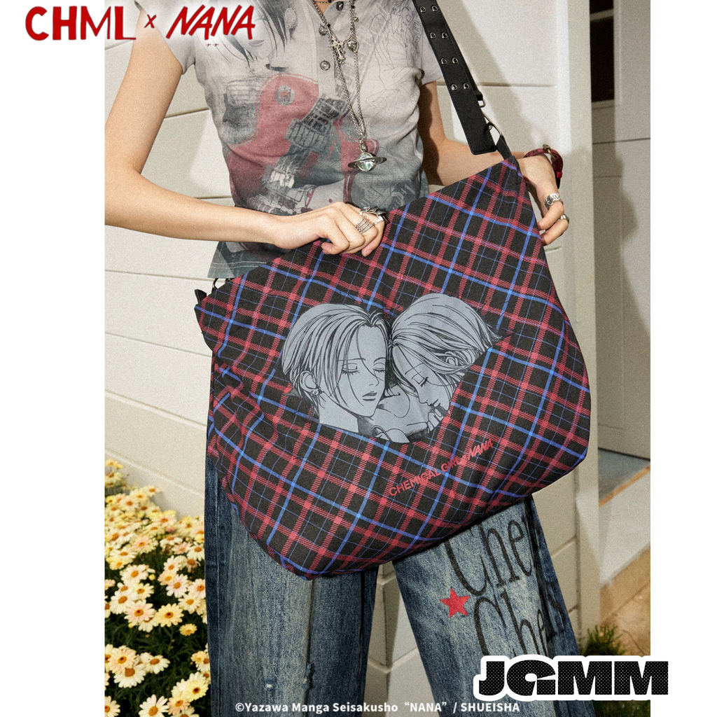 CHML×NANA聯名 復古紅藍 撞色格子單肩帆布包