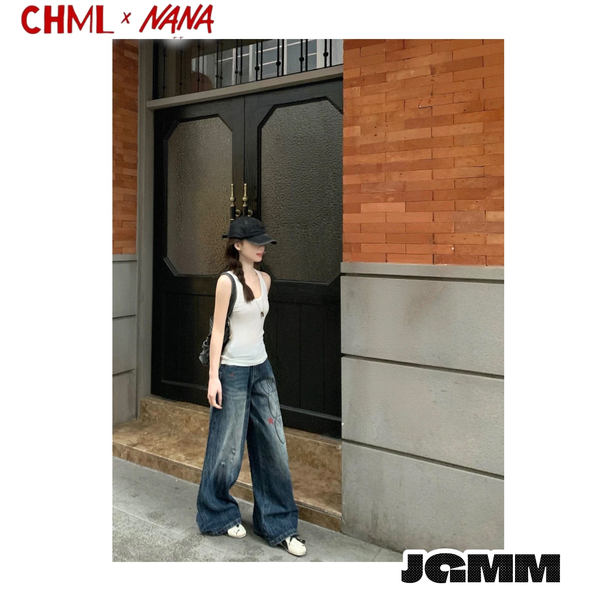 CHML ×NANA聯名 X4 擴腿褲 英文印花喇叭褲 鬆弛 牛仔褲