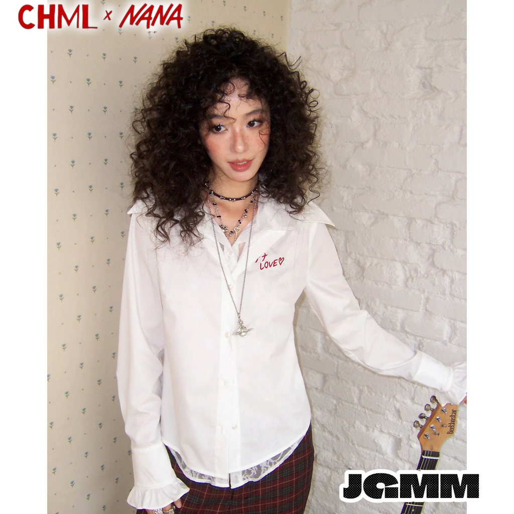 CHML×NANA聯名 尖領 花邊 蕾絲印花 假兩件 襯衫 Love