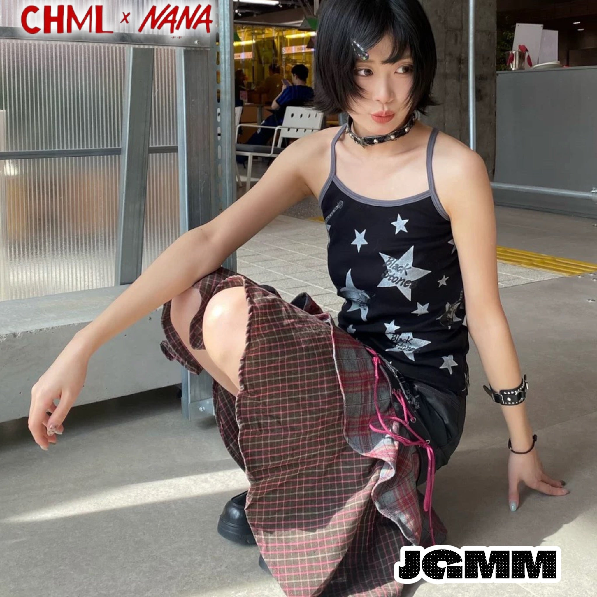 CHML×NANA聯名 閃粉星星印花 拼色吊帶 背心 女 夏季