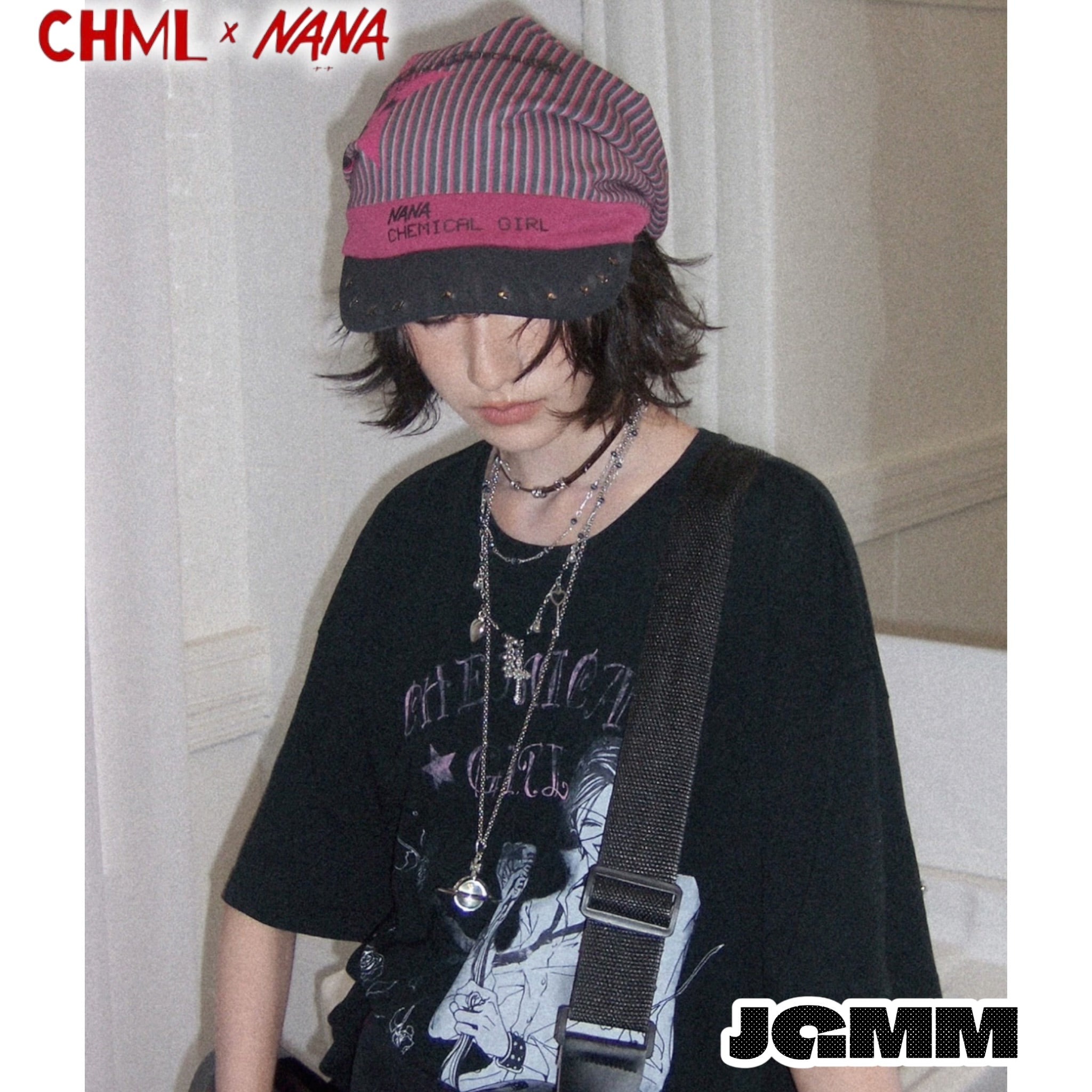 CHML×NANA聯名 堆堆帽 鴨舌帽 帽子 撞色細條紋 吉他印花 鉚釘