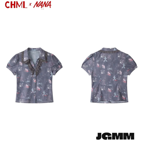 CHML×NANA聯名 復古甜酷風 蕾絲花邊設計 A字腰 短袖襯衫